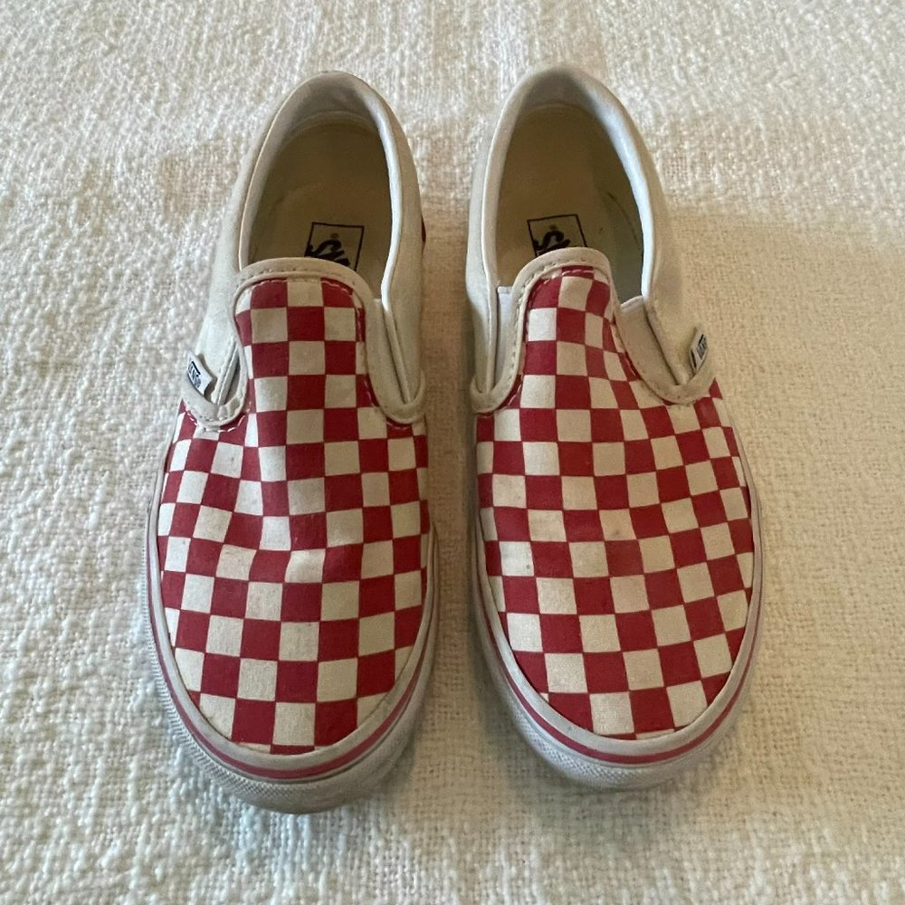 VANS Red White Checker Slip Ons Canvas Skateboard Sneakers Kids Size 3.5